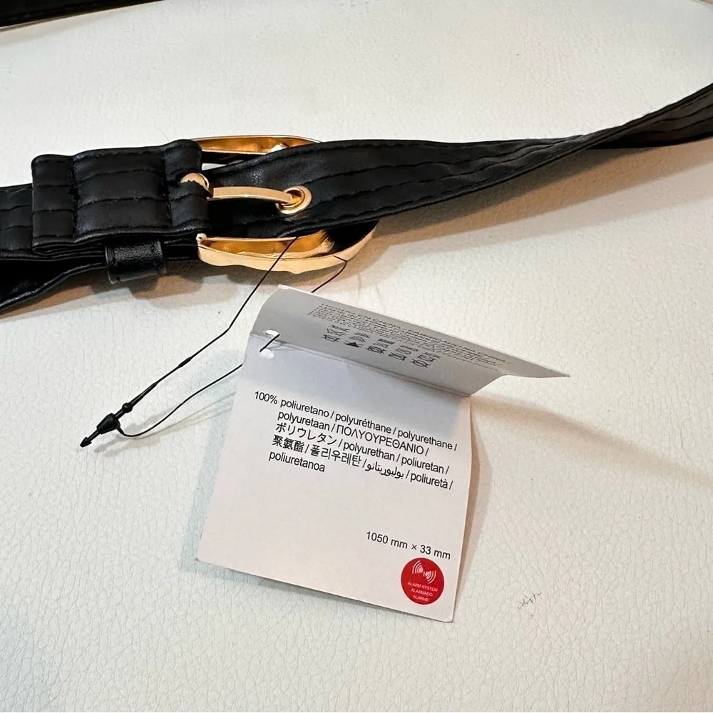 Zara Faux Leather Belt in Black and Gold Buckle